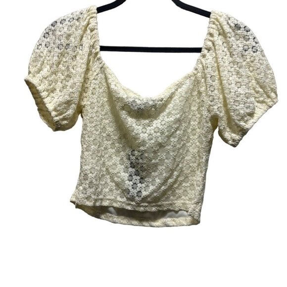 Lulus Womens Romantic Darling Lace Puff Sleeve Corset Top For Women Cream Size L - Picture 4 of 8